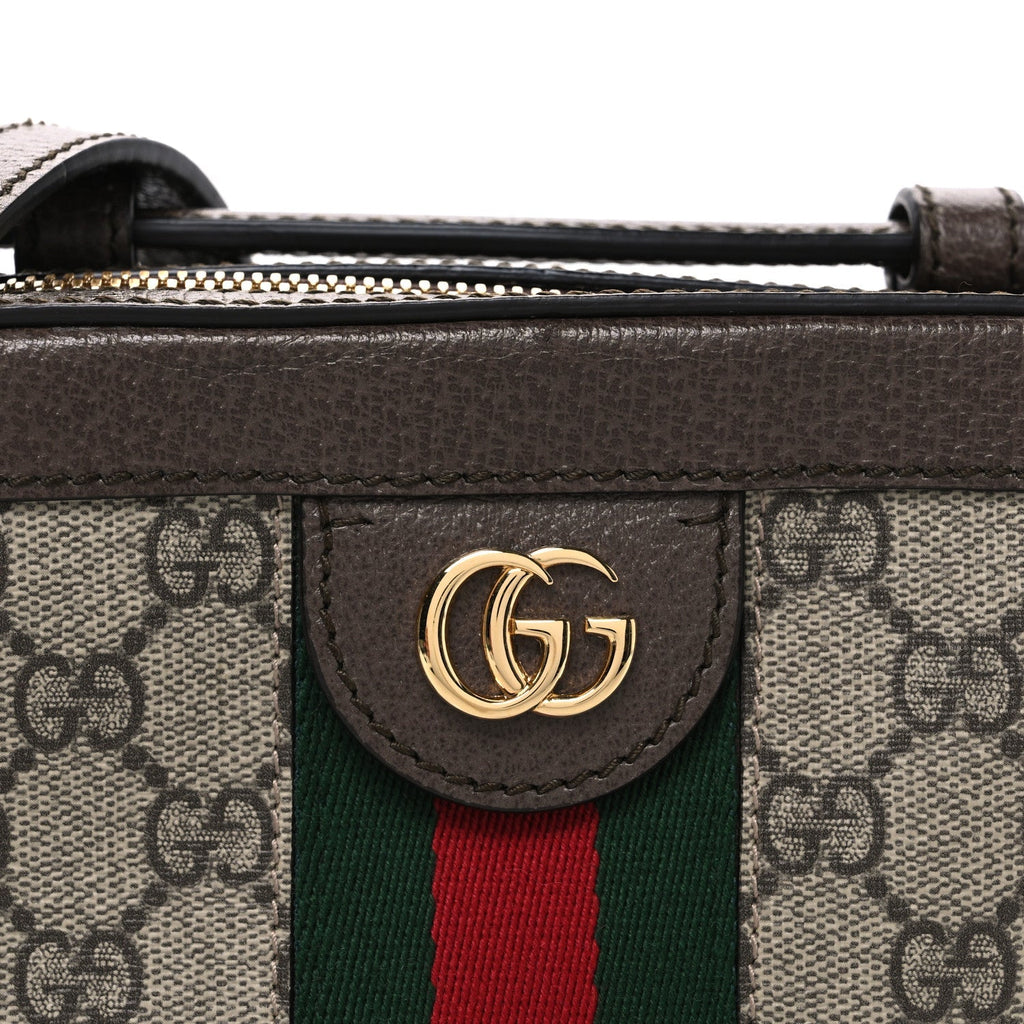 GG Supreme Monogram Mini Ophidia Top Handle Shoulder Bag Brown