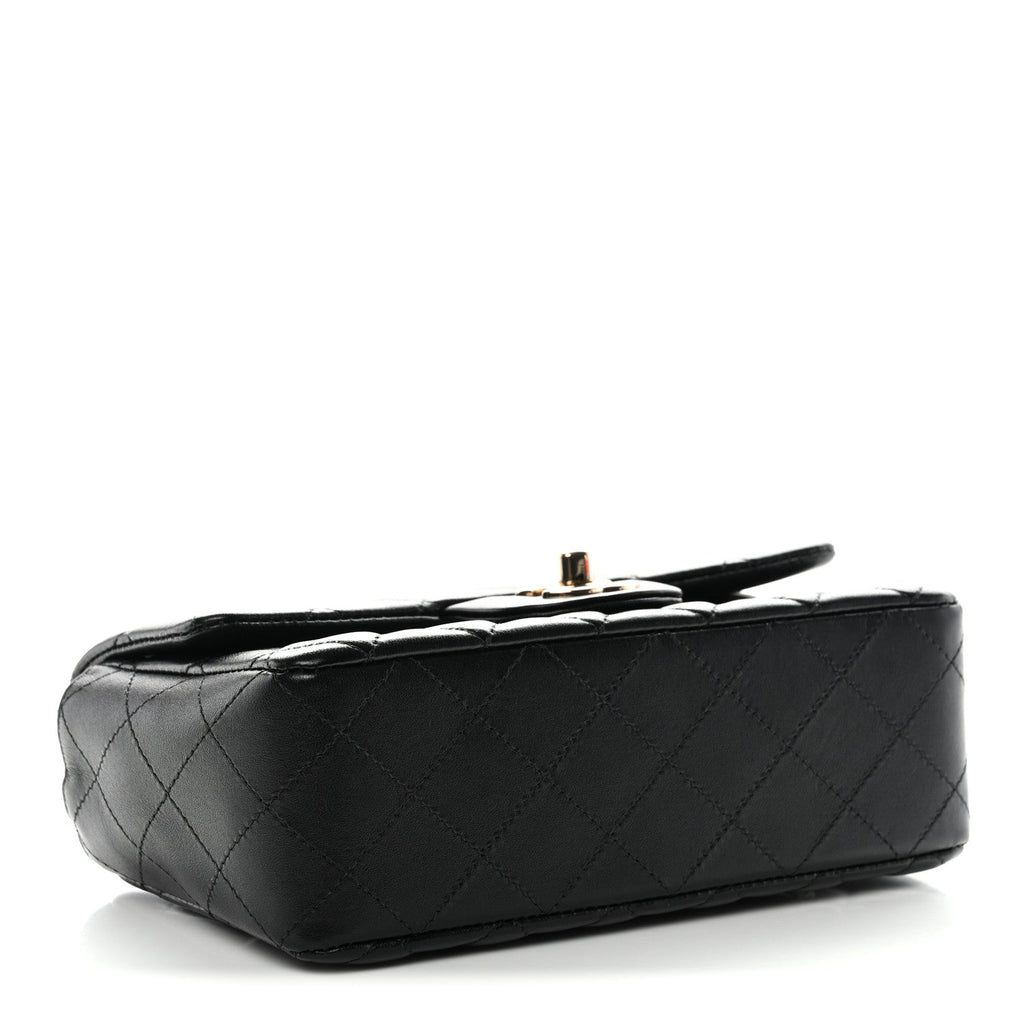 Lambskin Quilted Mini Rectangular Flap Black