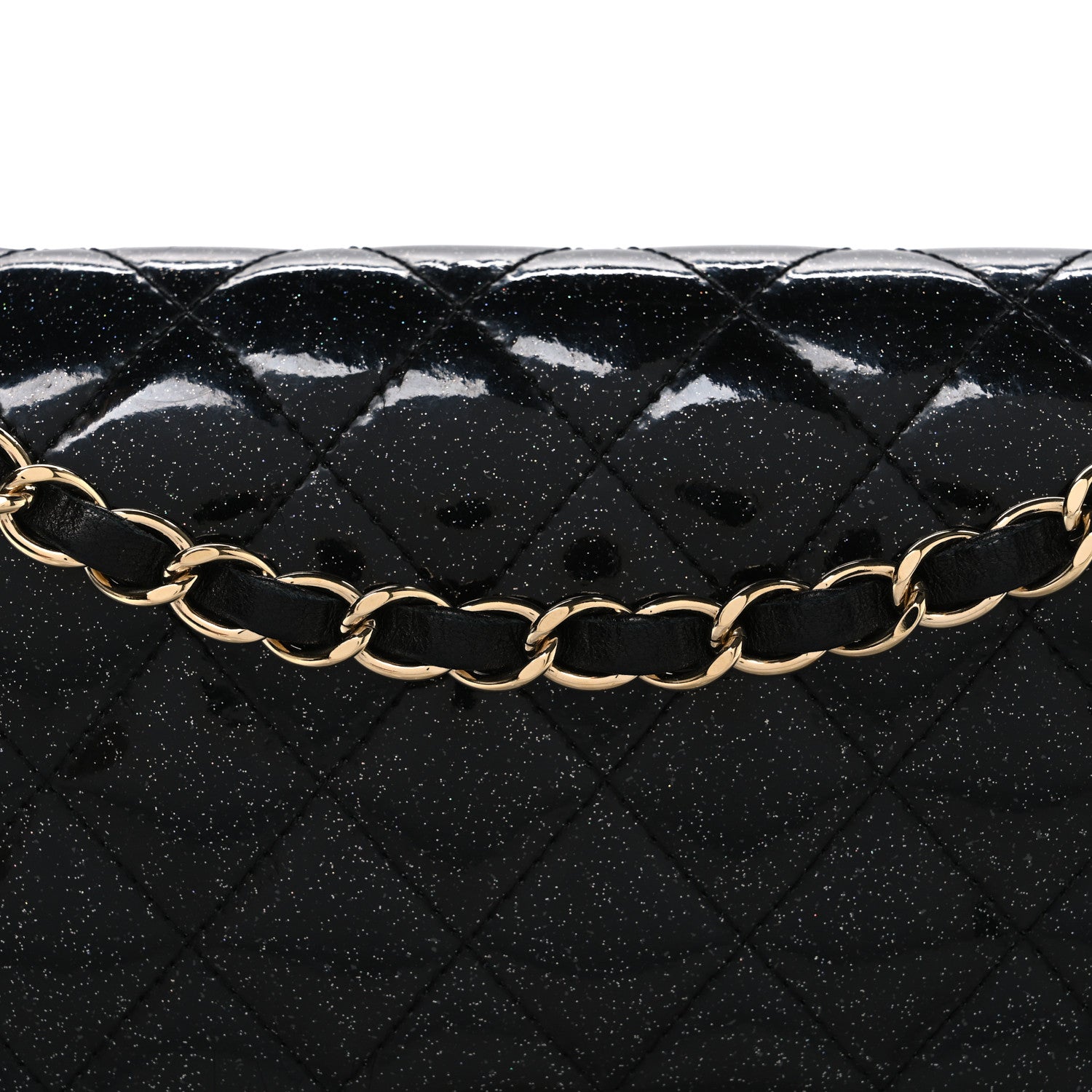 Patent Quilted Sparkle Glitter Medium Double Flap Black