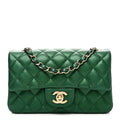 Metallic Caviar Quilted Mini Rectangular Flap Green