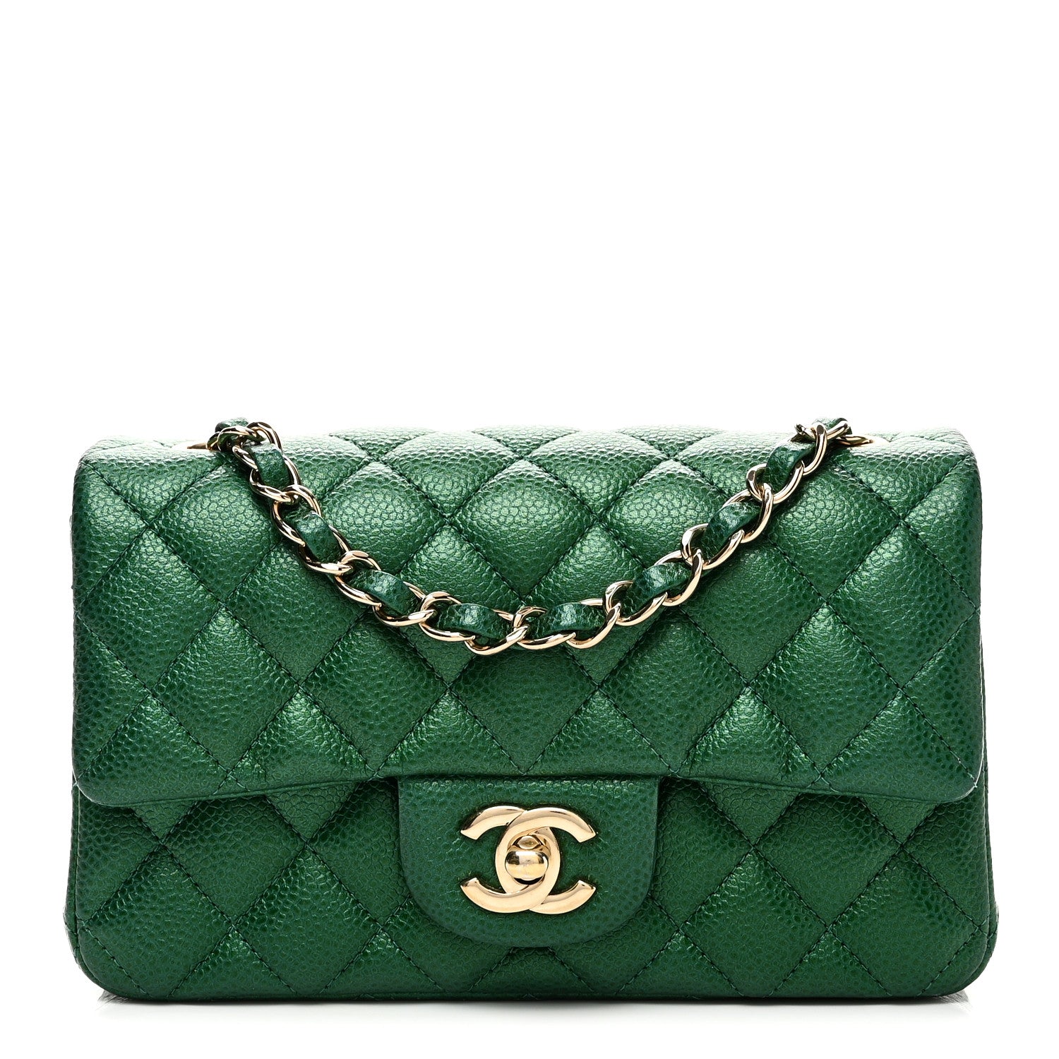 Metallic Caviar Quilted Mini Rectangular Flap Green