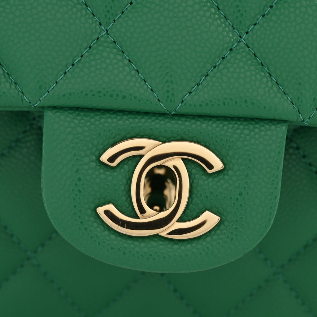 Caviar Quilted Small Double Flap Green