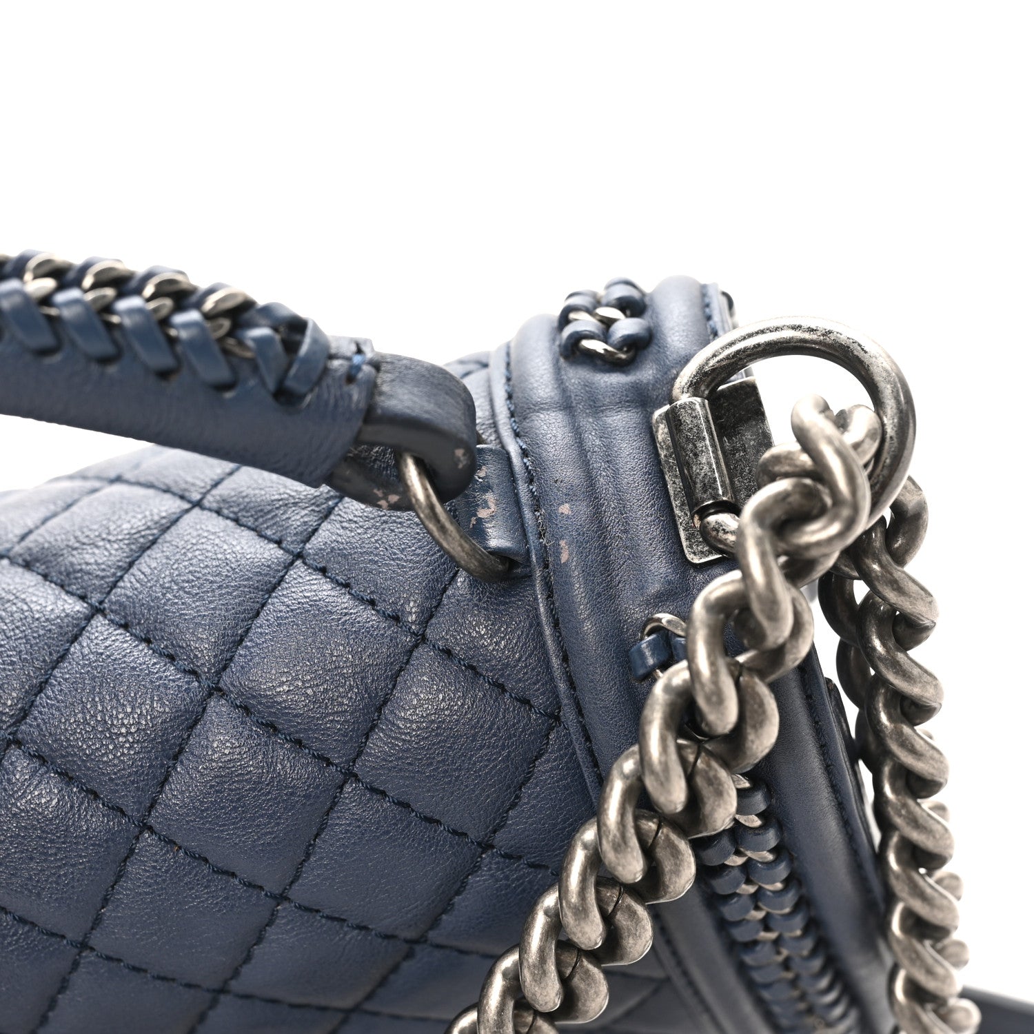 Calfskin Quilted Medium Top Handle Boy Flap Blue