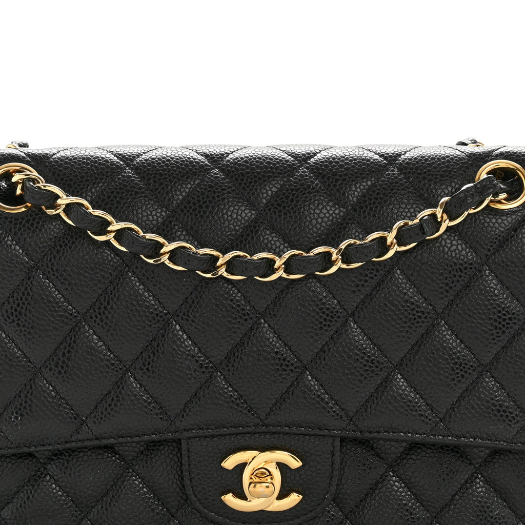 Caviar Quilted Medium Double Flap Black