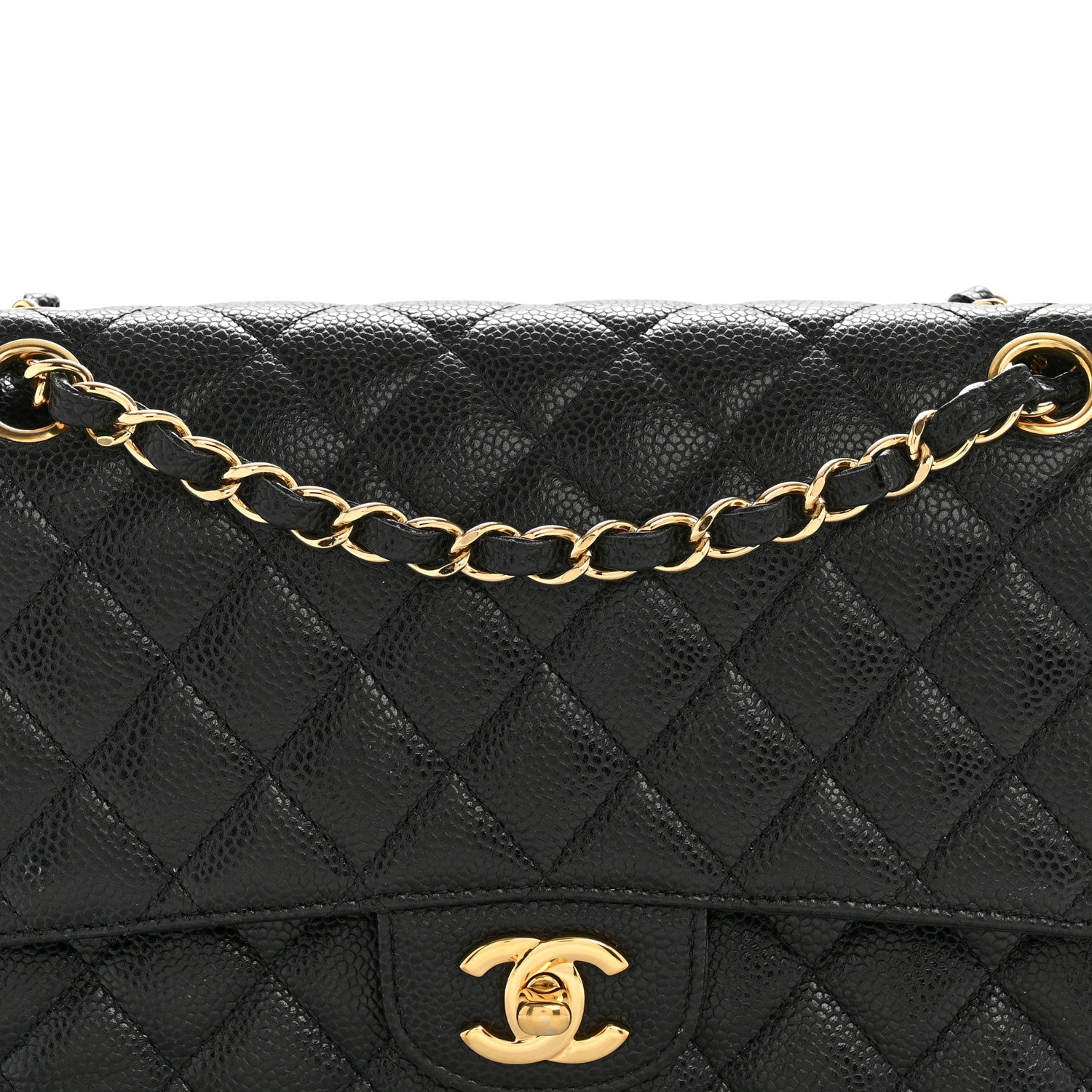 Caviar Quilted Medium Double Flap Black