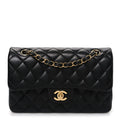 Lambskin Quilted Small Double Flap Black
