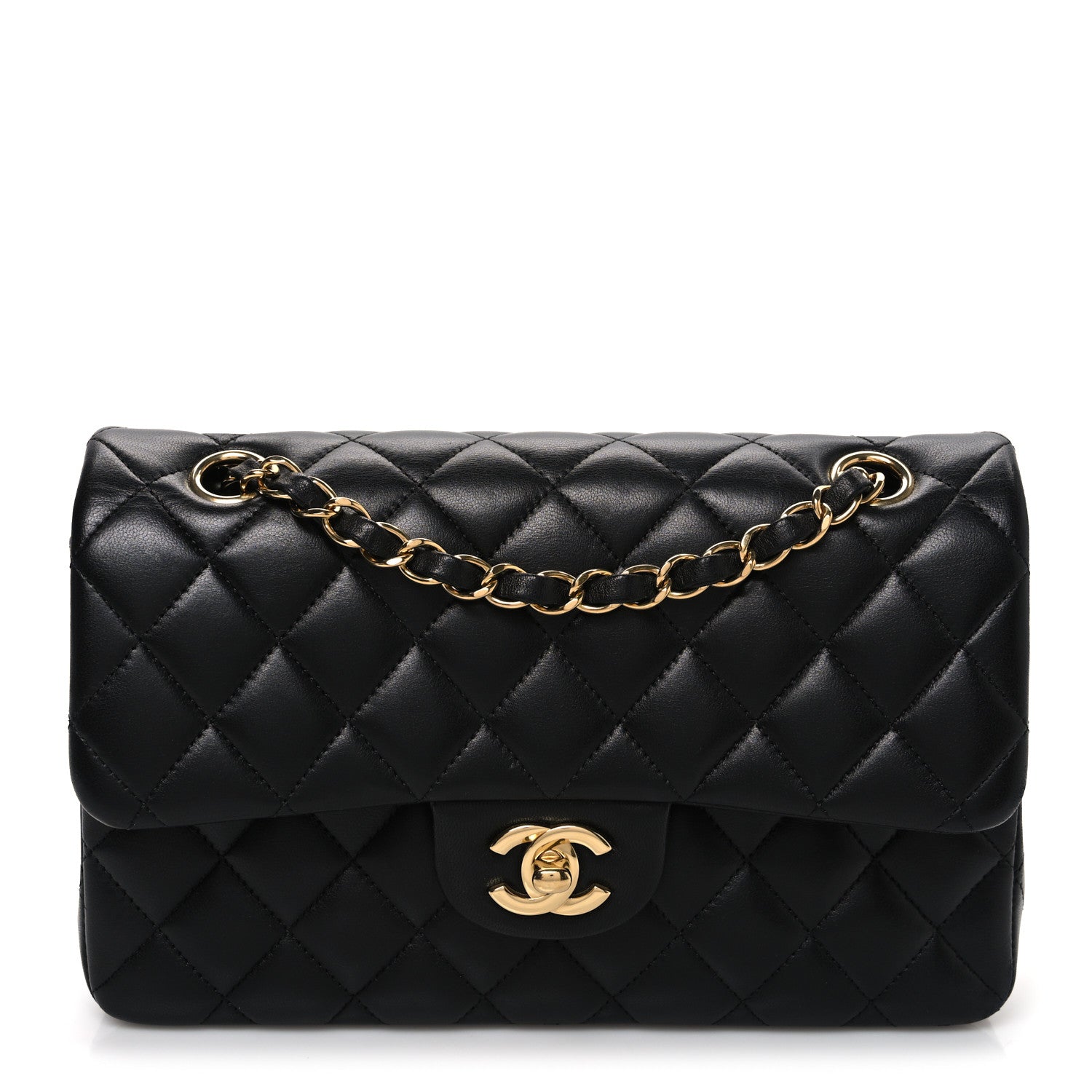 Lambskin Quilted Small Double Flap Black