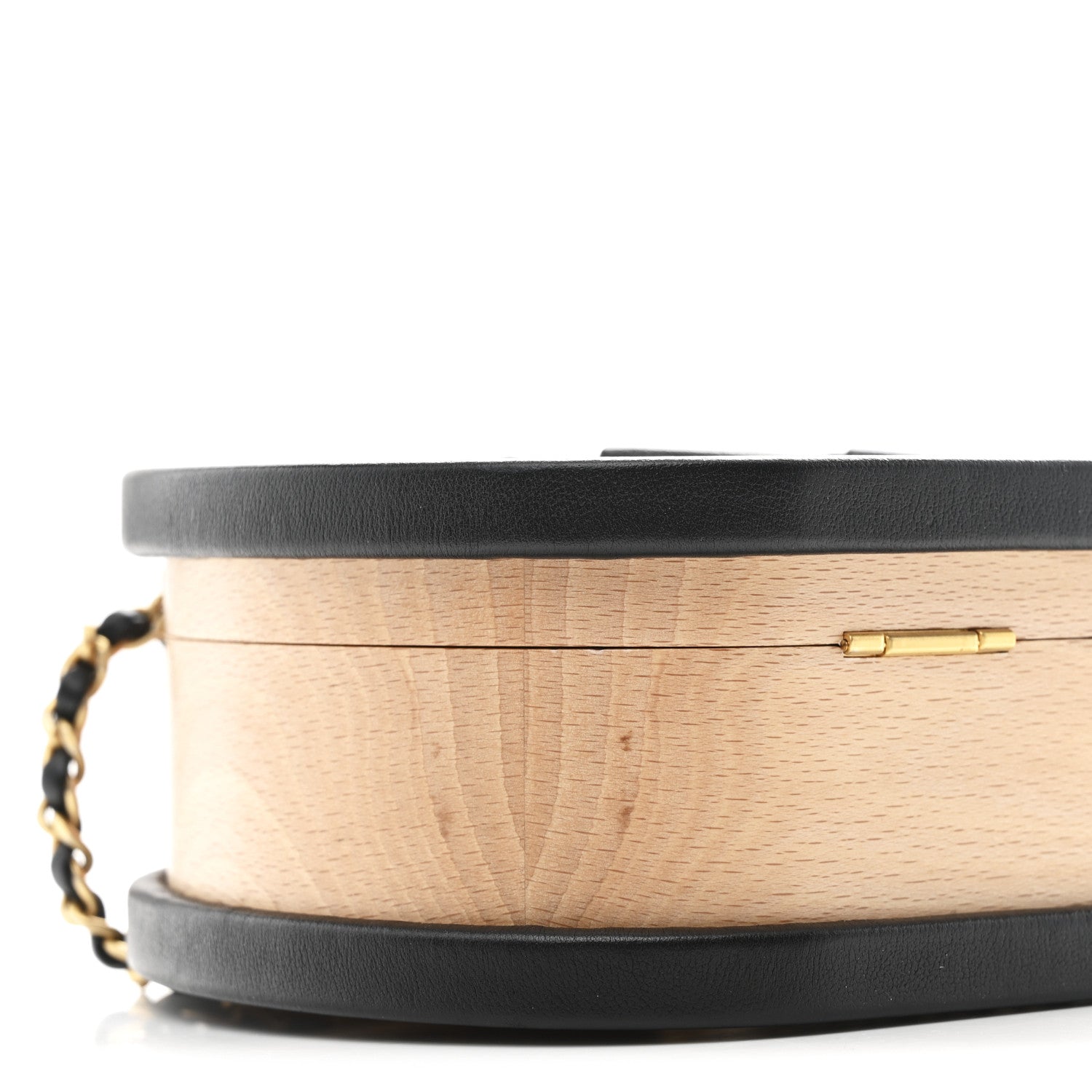 Beech Wood Lambskin Round CC Vanity Case Black