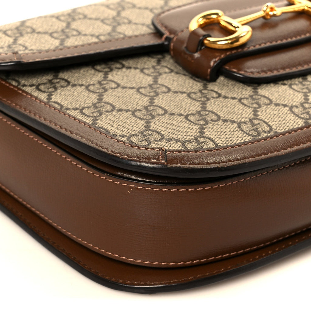 GG Supreme Monogram Horsebit 1955 Shoulder Bag Beige Brown Sugar