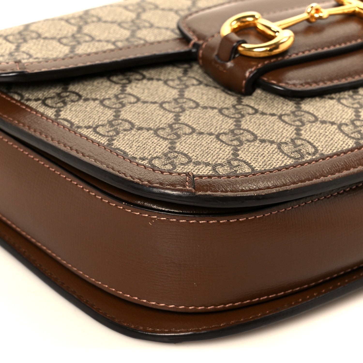 GG Supreme Monogram Horsebit 1955 Shoulder Bag Beige Brown Sugar