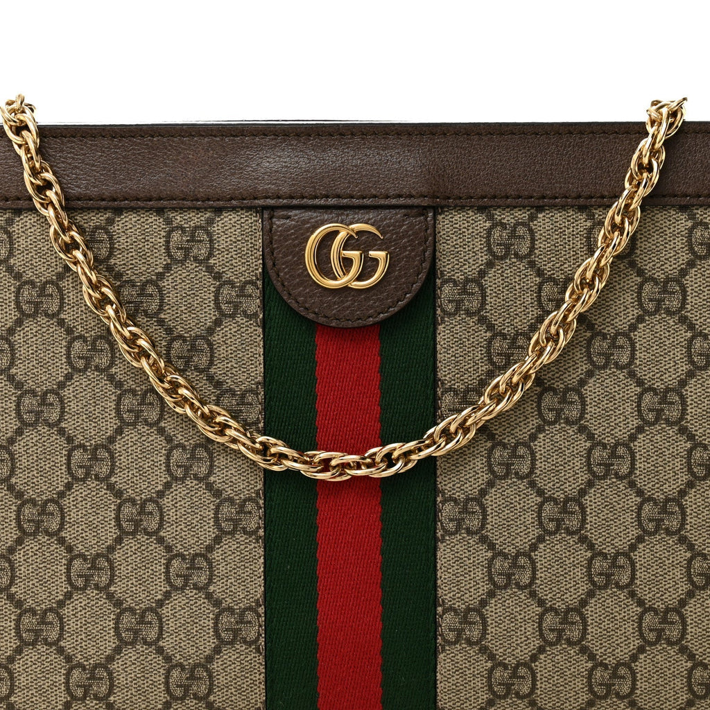 GG Supreme Monogram Web Medium Ophidia Chain Shoulder Bag Brown