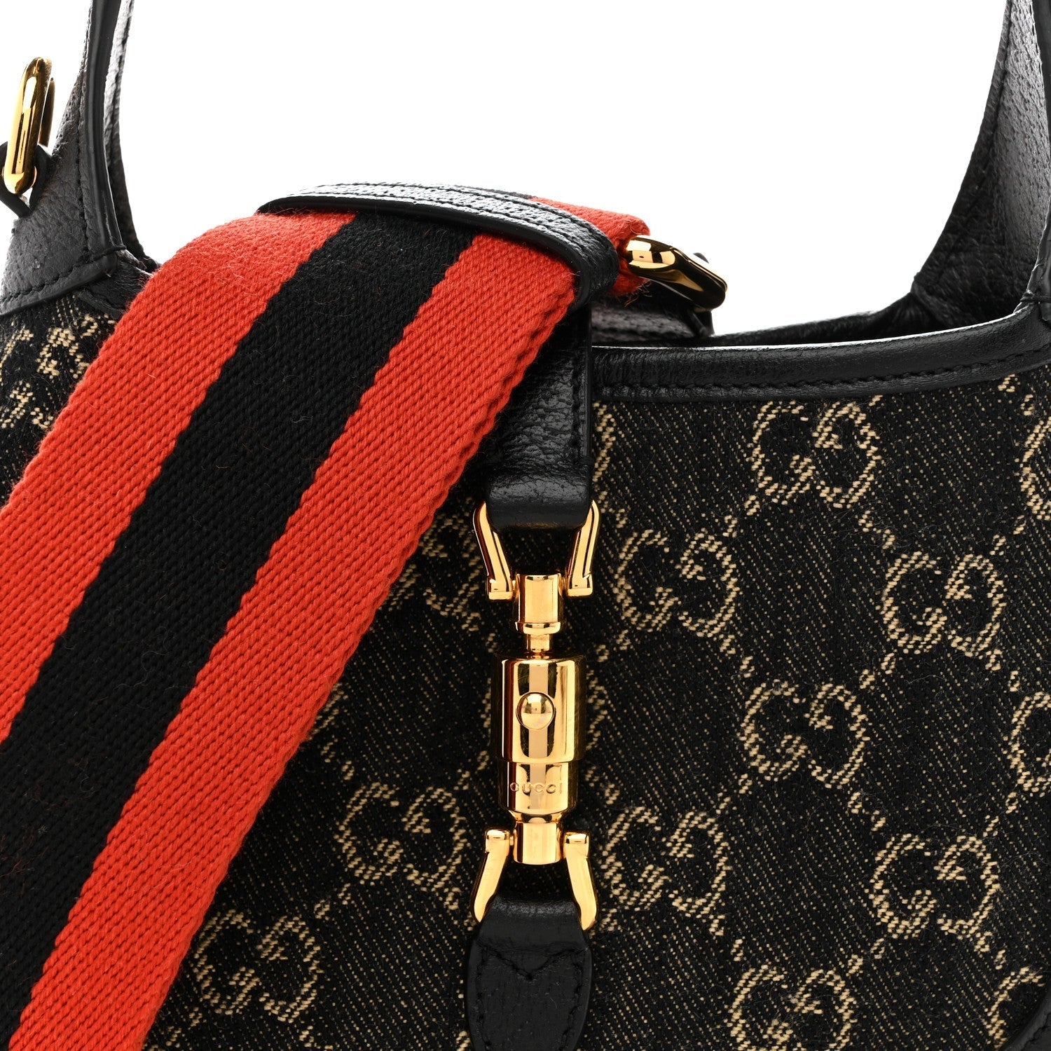 Jacquard Black Denim GG Monogram Textured Dollar Calfskin Mini Jackie 1961 Hobo Black Ivory