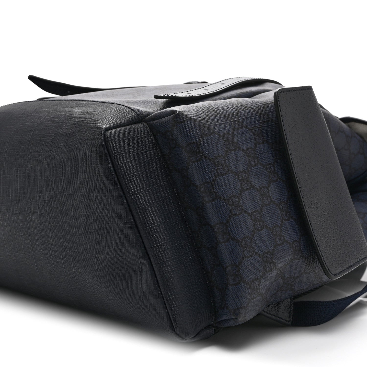 GG Supreme Monogram Textured Dollar Calfskin Medium Ophidia Double Buckle Backpack Blue Dark Blue Black