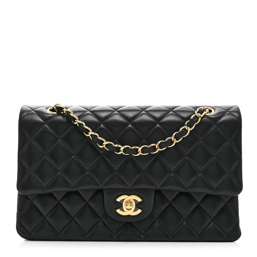 Lambskin Quilted Medium Double Flap Black