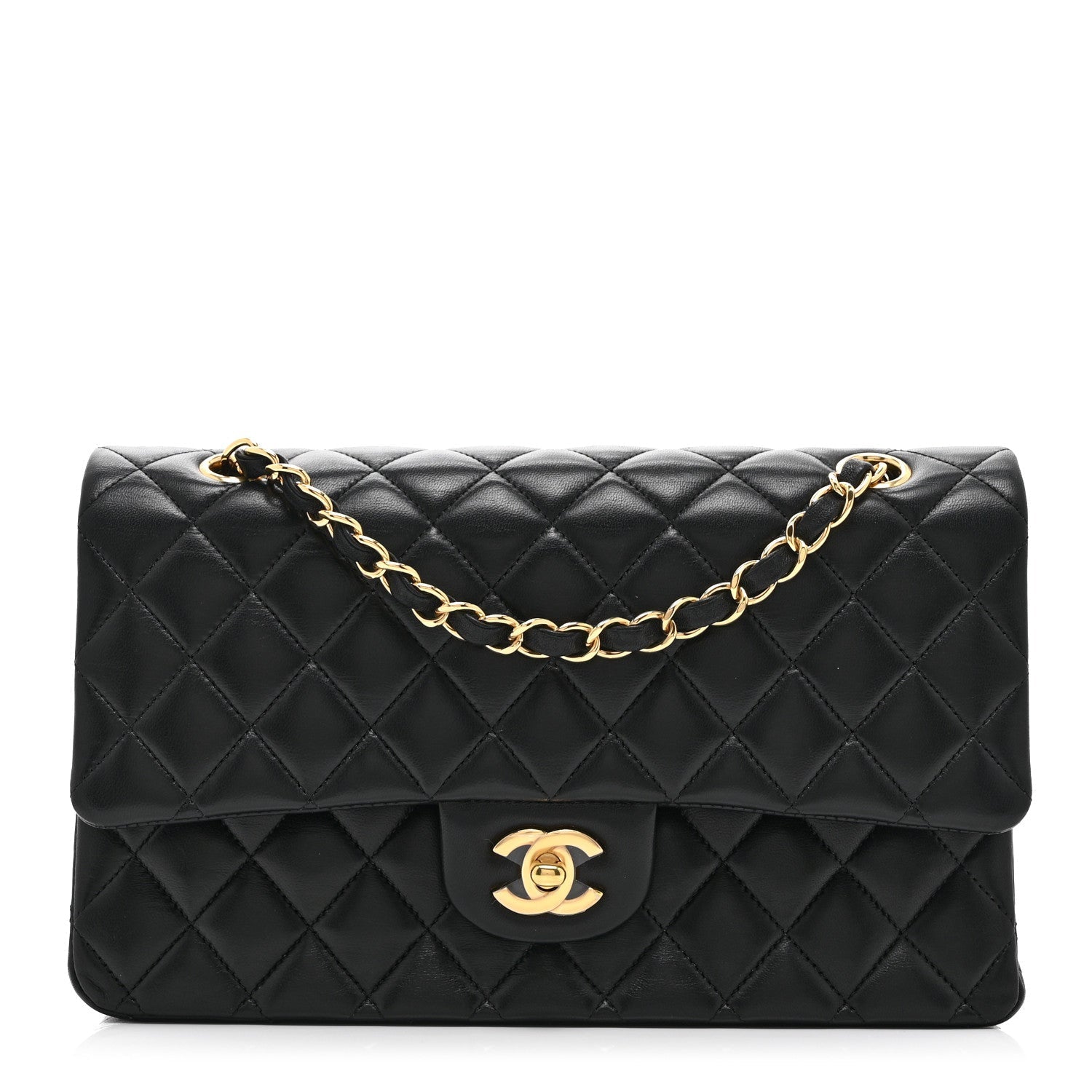 Lambskin Quilted Medium Double Flap Black