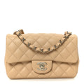 Lambskin Quilted Mini Rectangular Flap Beige