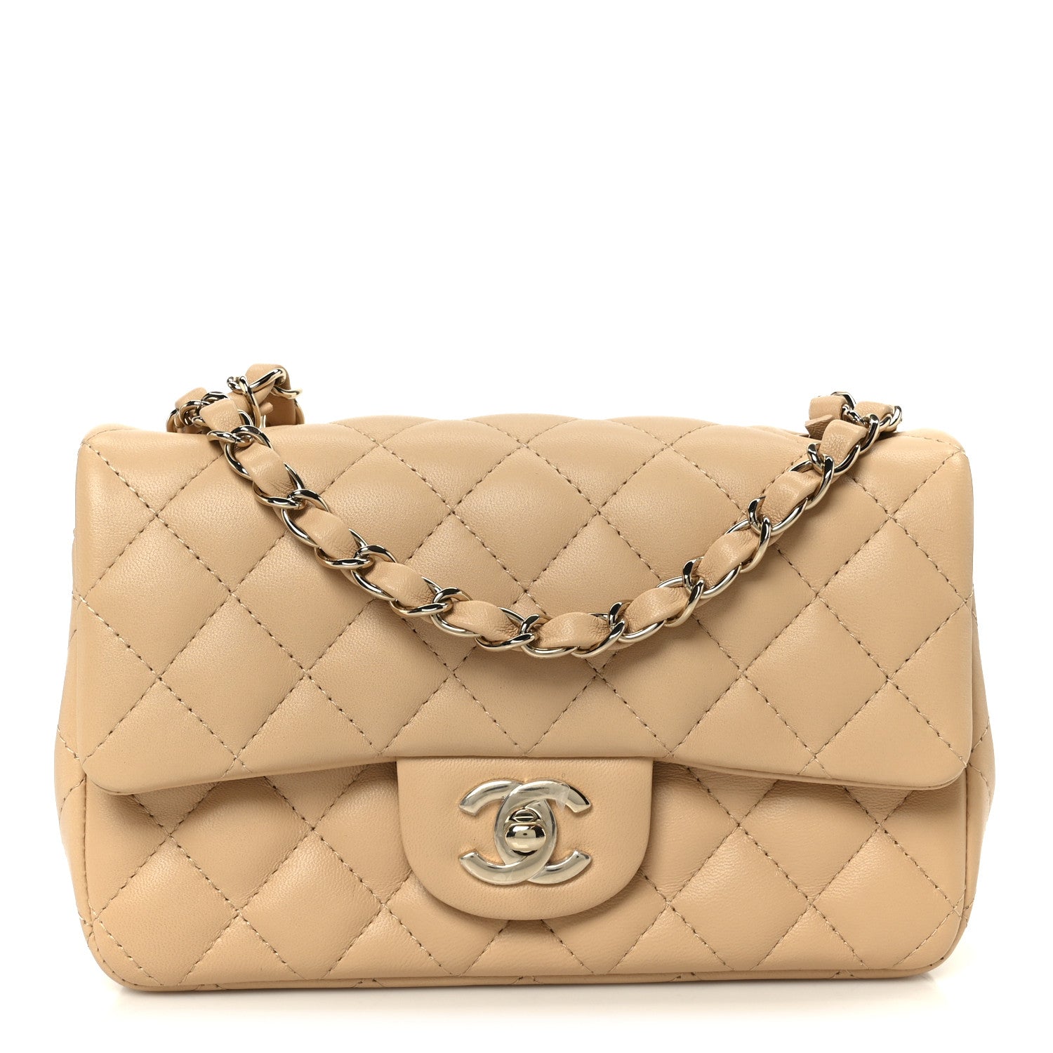 Lambskin Quilted Mini Rectangular Flap Beige