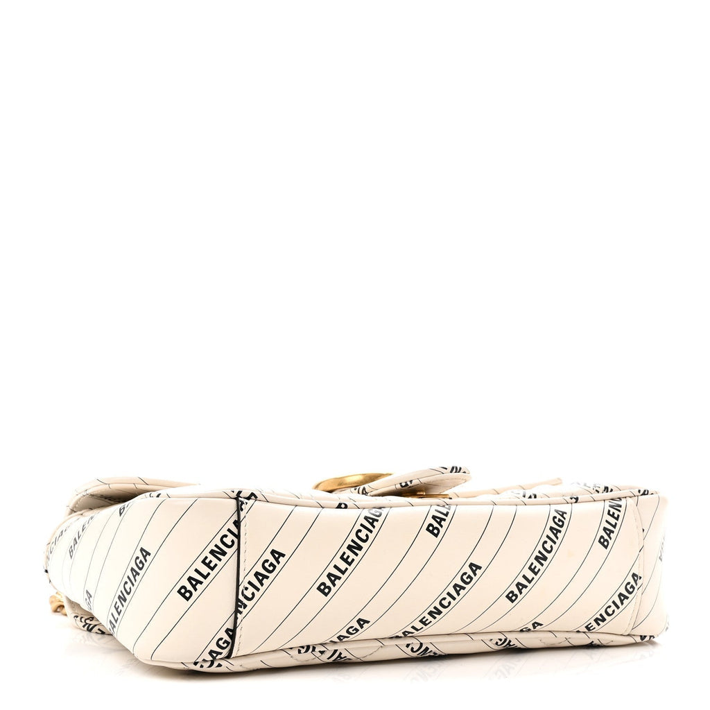 X BALENCIAGA Calfskin Matelasse Logo Print Small GG Marmont Shoulder Bag White