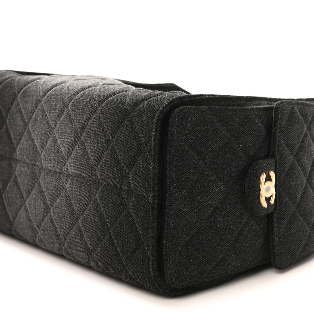Washed Denim Quilted Small Chanel 25 Handbag Black