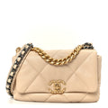 Shiny Goatskin Quilted Medium Chanel 19 Flap Beige
