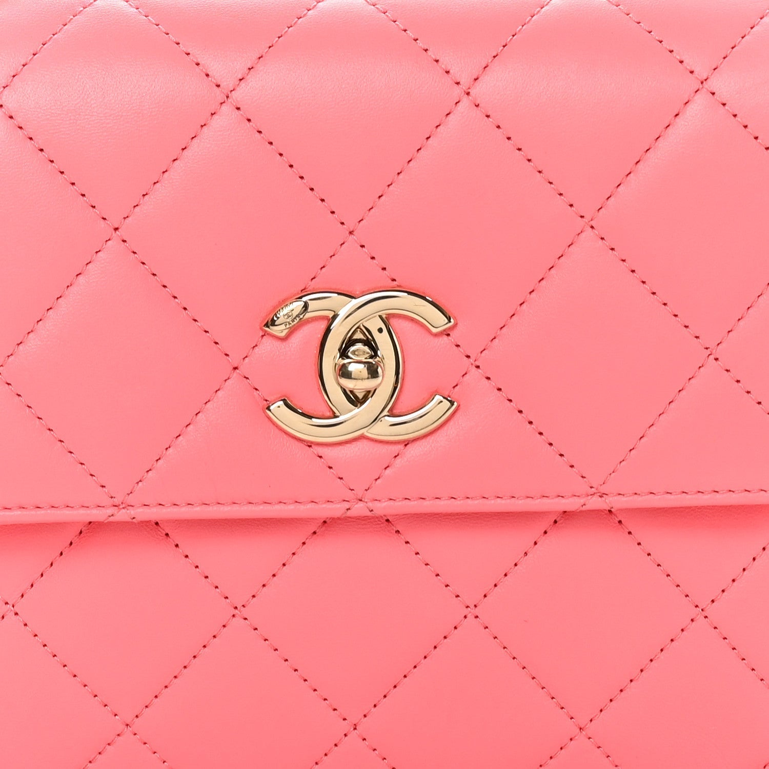 Lambskin Lacquered Quilted Mini Trendy CC Dual Handle Flap Bag Coral Pink