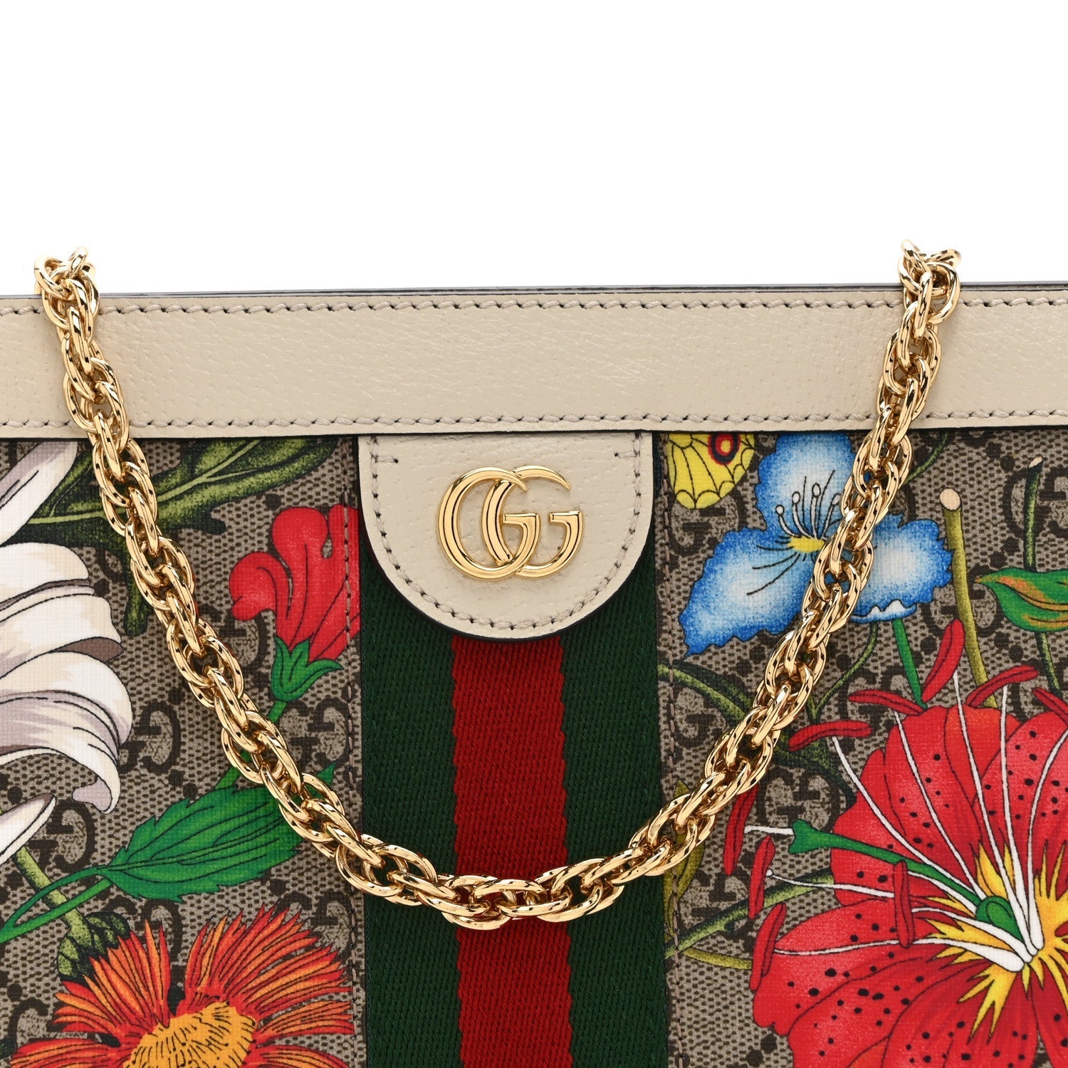 GG Supreme Monogram Flora Web Small Ophidia Chain Shoulder Bag White