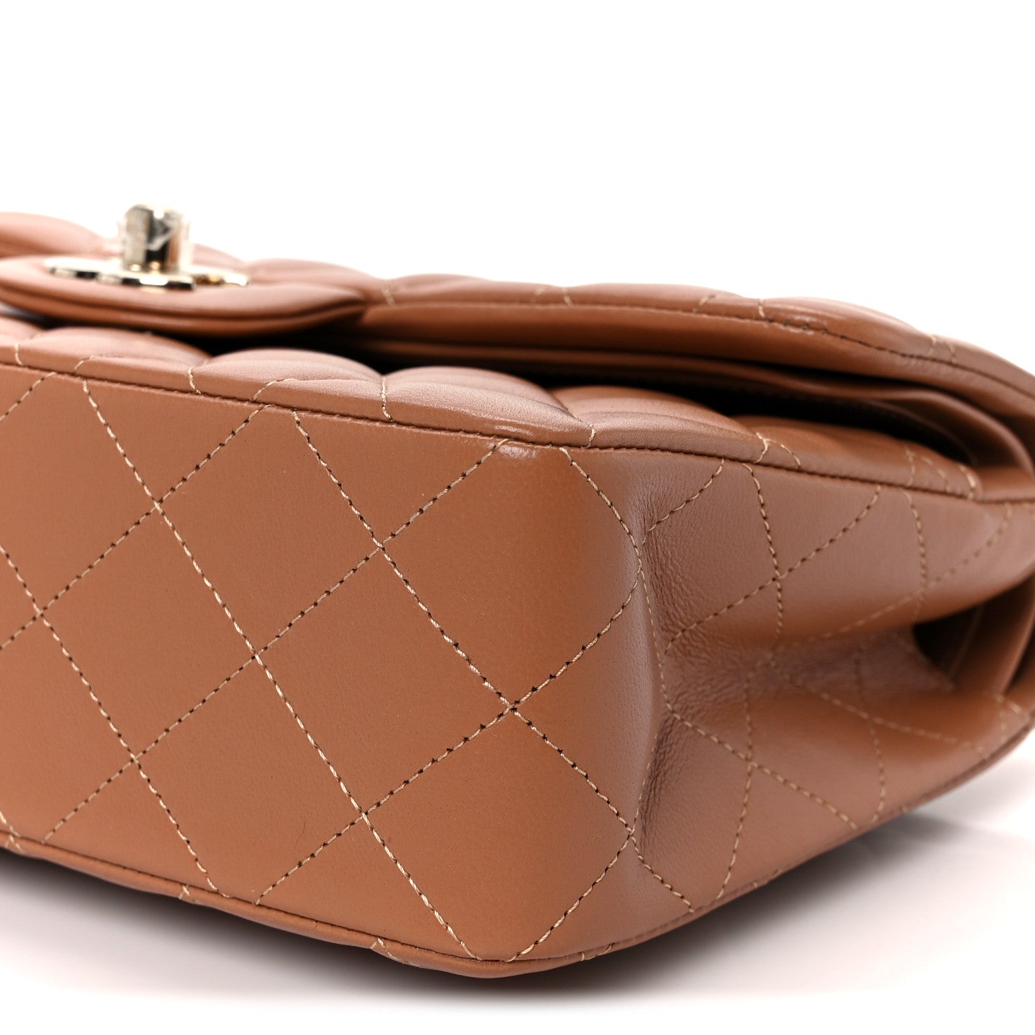 Lambskin Quilted Small Double Flap Brown