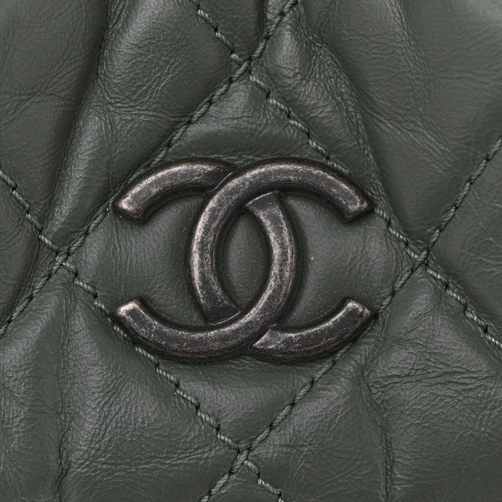 Aged Calfskin Quilted Small Gabrielle Backpack Green