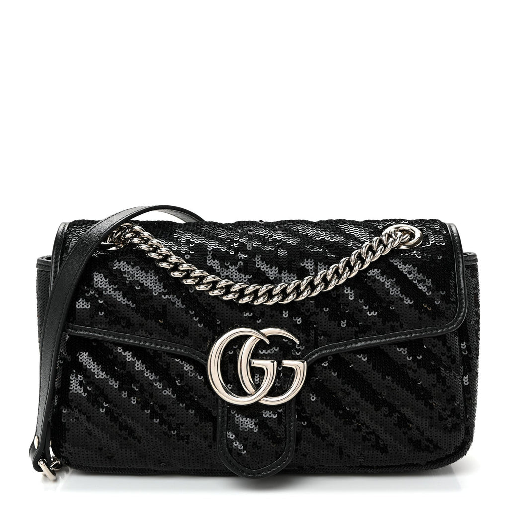 Sequin Matelasse Small GG Marmont Shoulder Bag Black