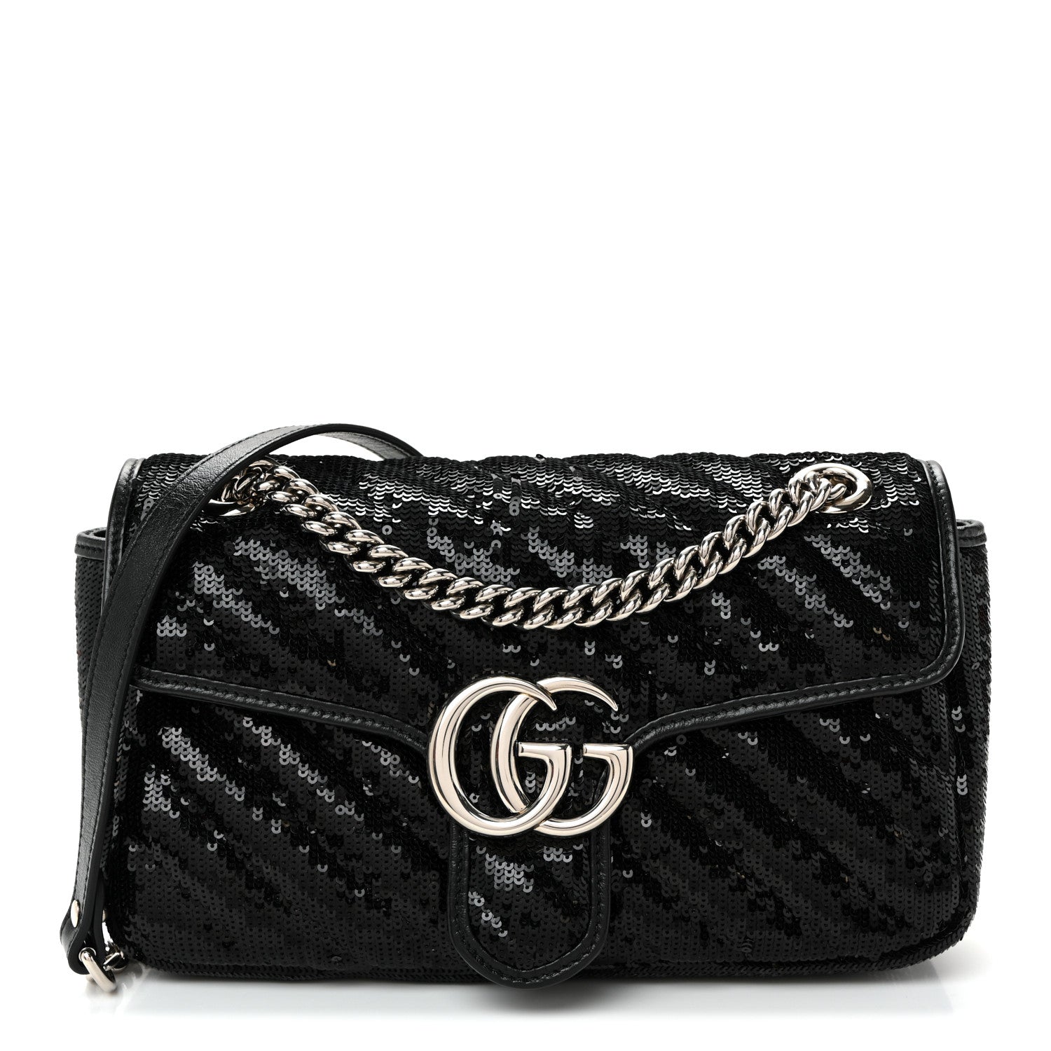 Sequin Matelasse Small GG Marmont Shoulder Bag Black