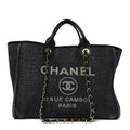 Woven Straw Raffia Large Deauville Tote Black