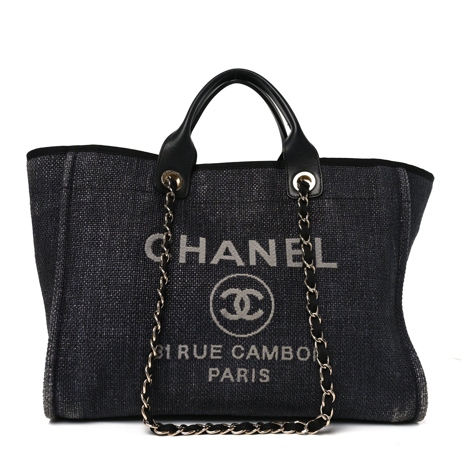 Woven Straw Raffia Large Deauville Tote Black