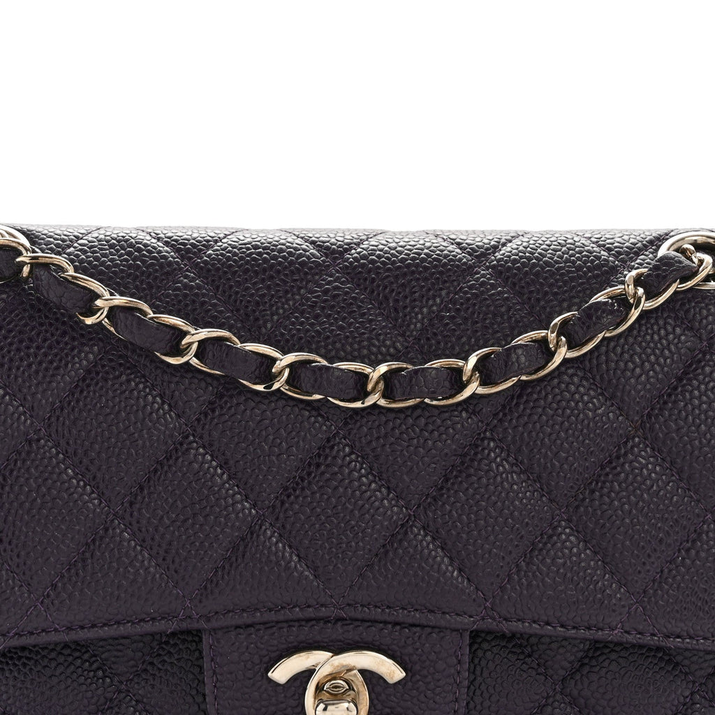 Caviar Quilted Small Double Flap Dark Purple