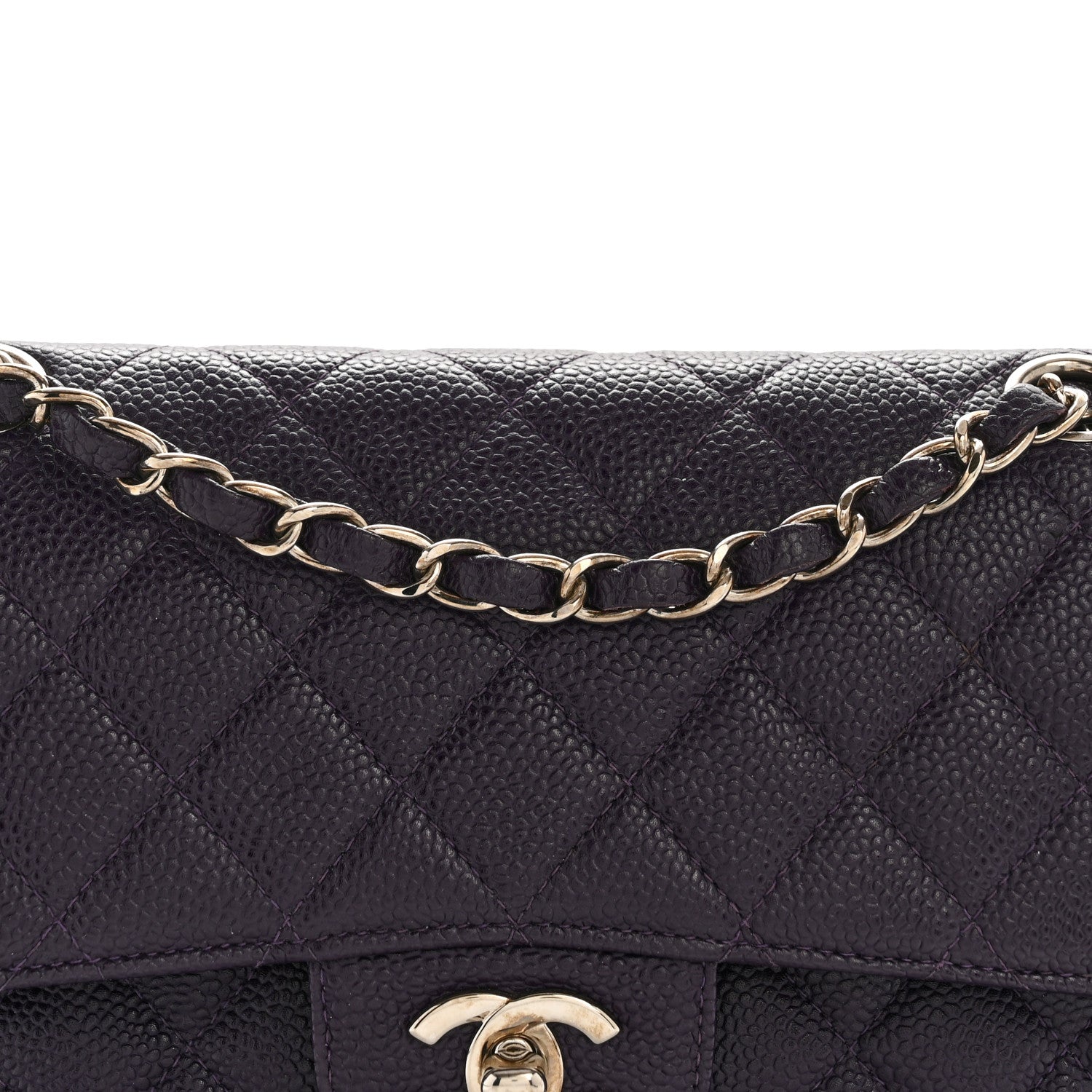 Caviar Quilted Small Double Flap Dark Purple