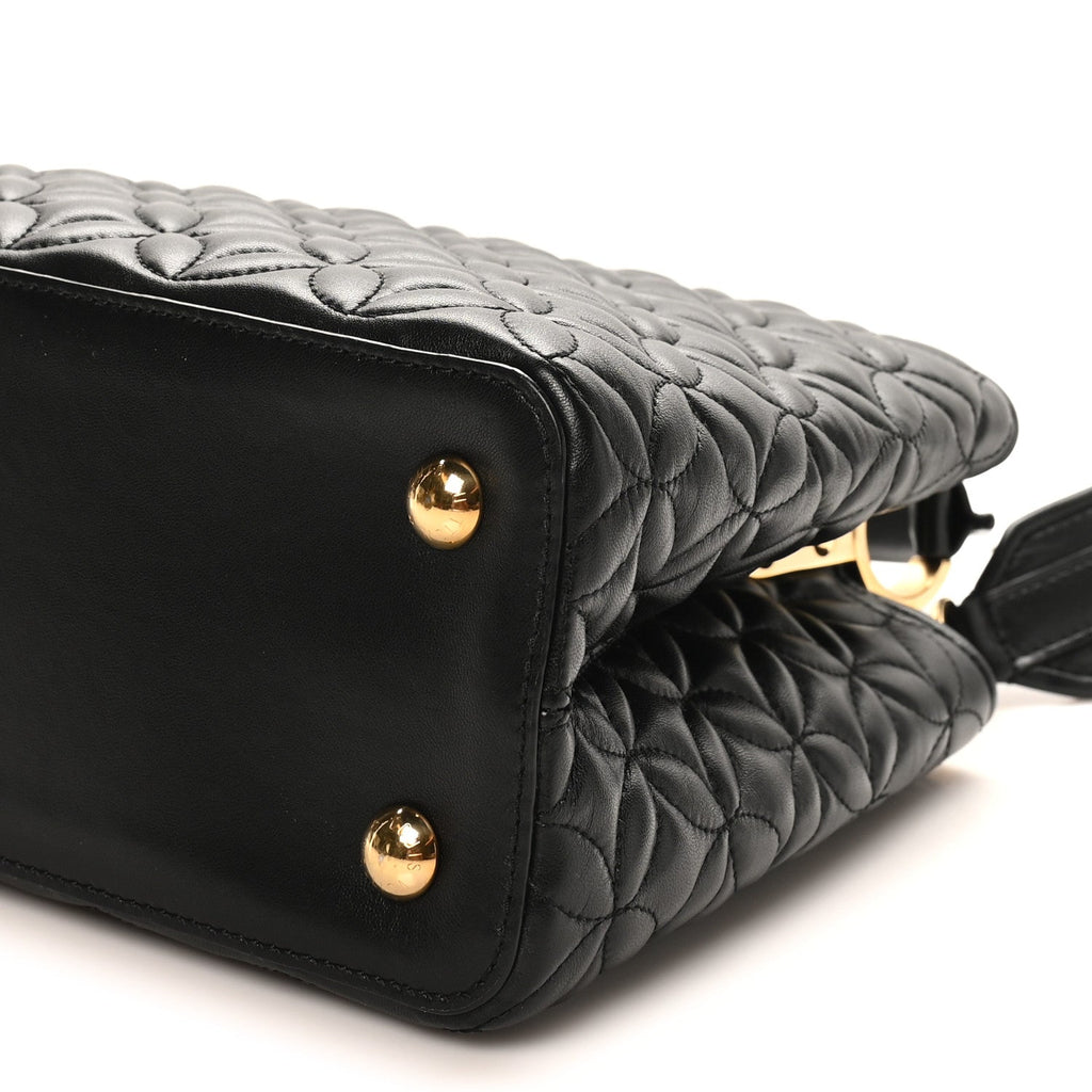 Lambskin Quilted Flower Capucines PM Black