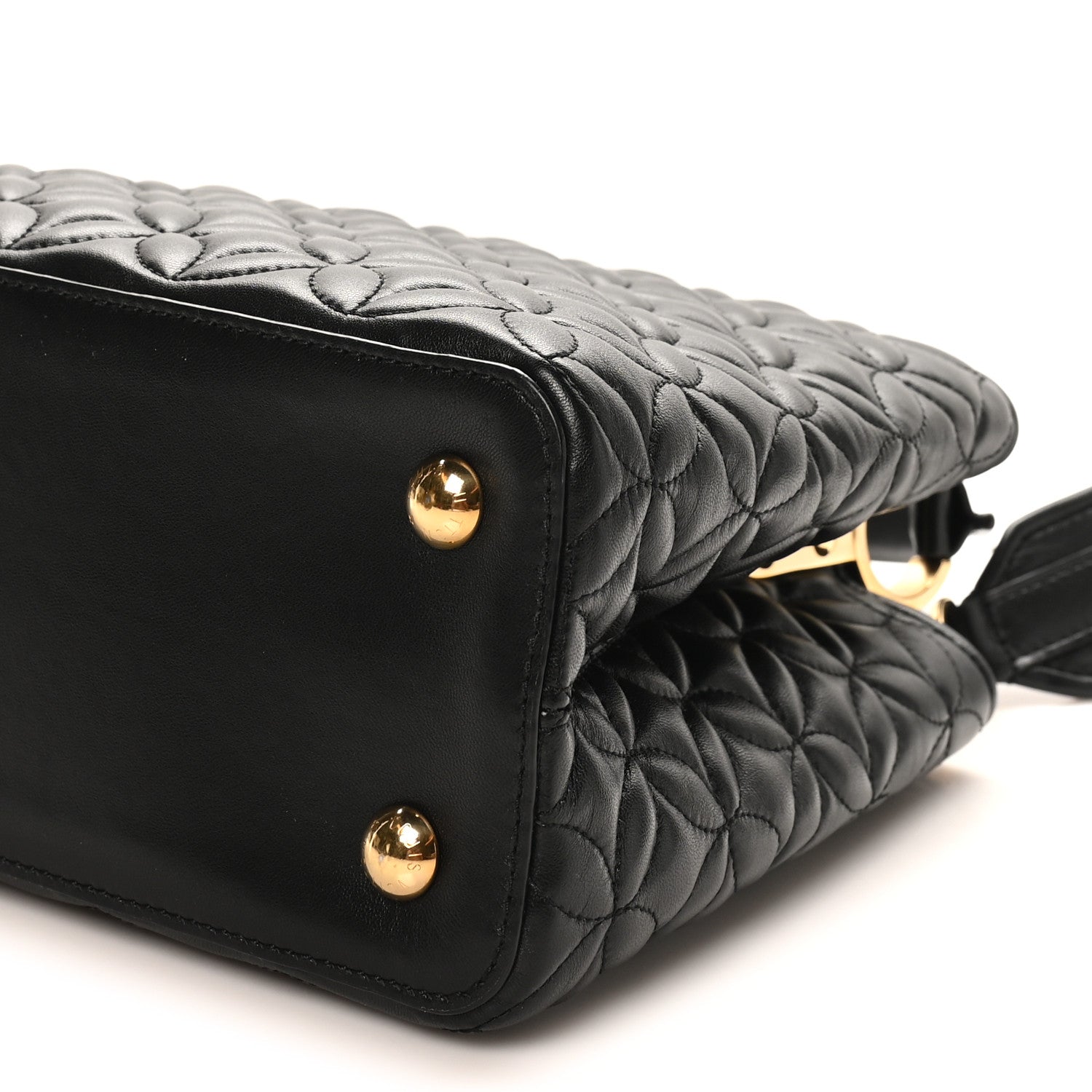 Lambskin Quilted Flower Capucines PM Black