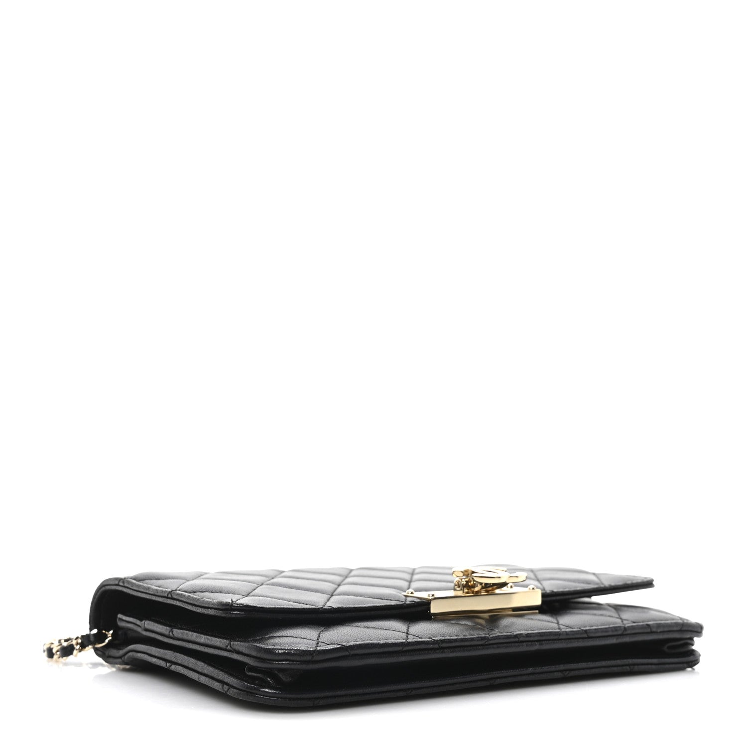 Lambskin Quilted Golden Class Wallet on Chain WOC Black