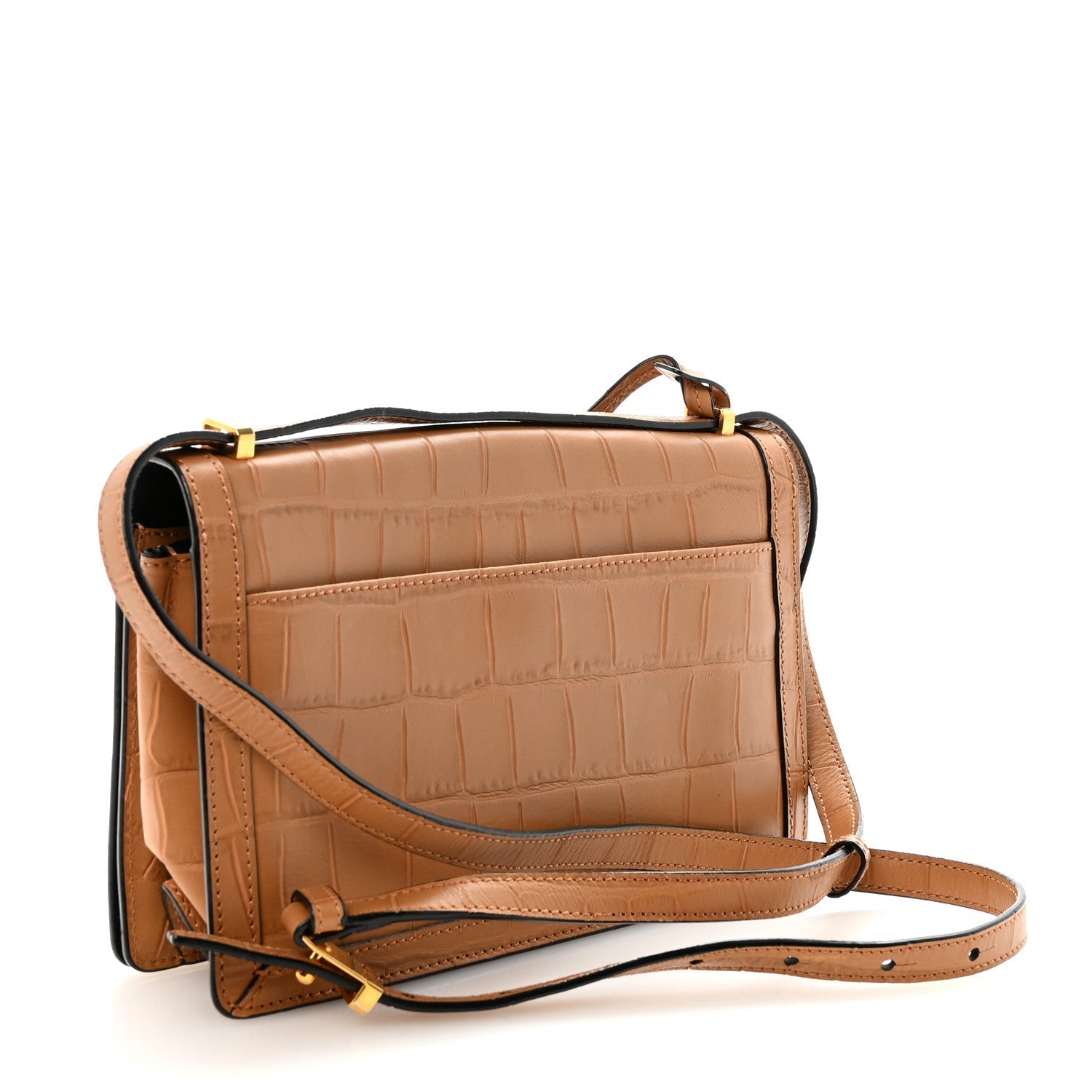 Crocodile Embossed Medium Barcelona Shoulder Bag Warm Desert