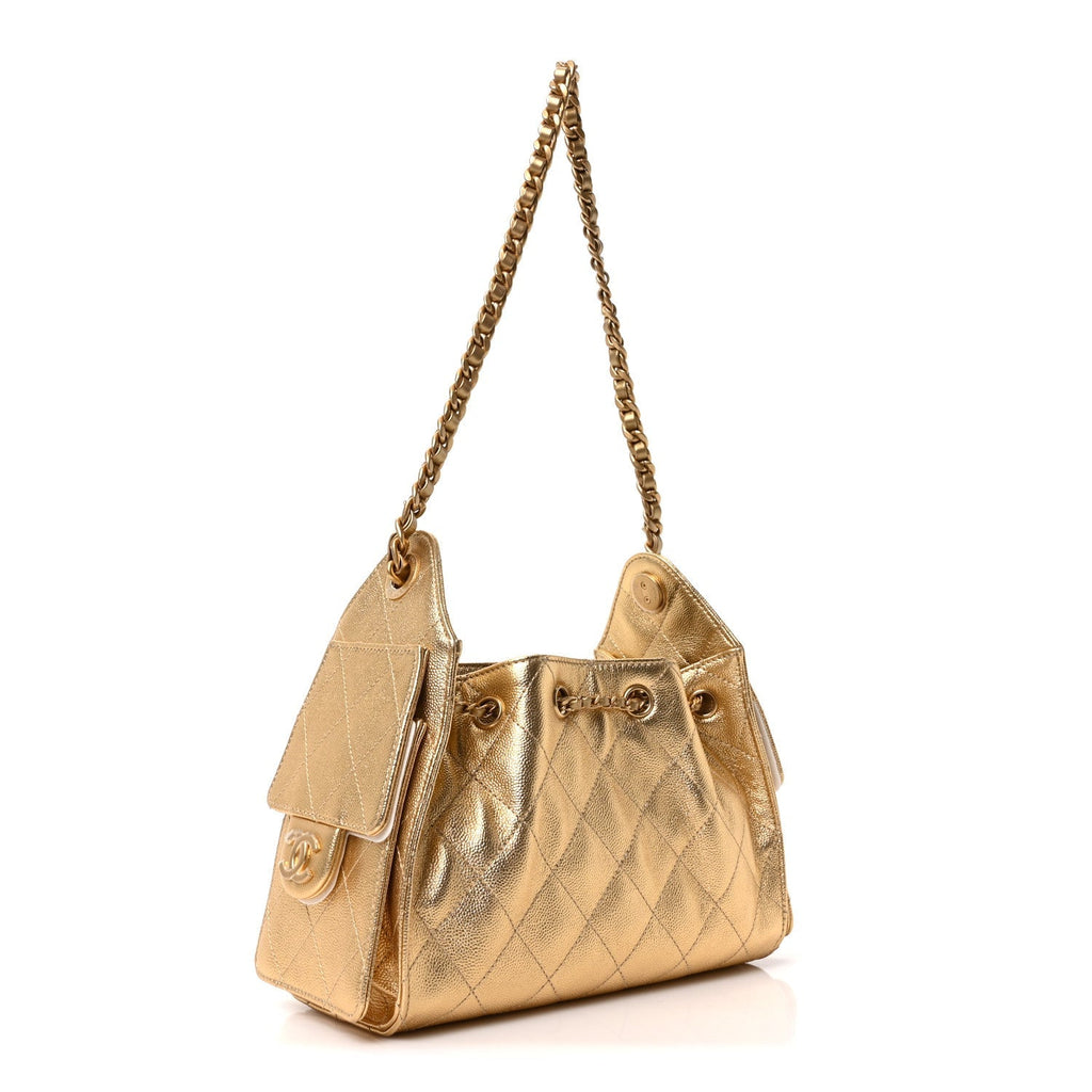 Metallic Caviar Quilted Mini Chanel 25 Handbag Gold