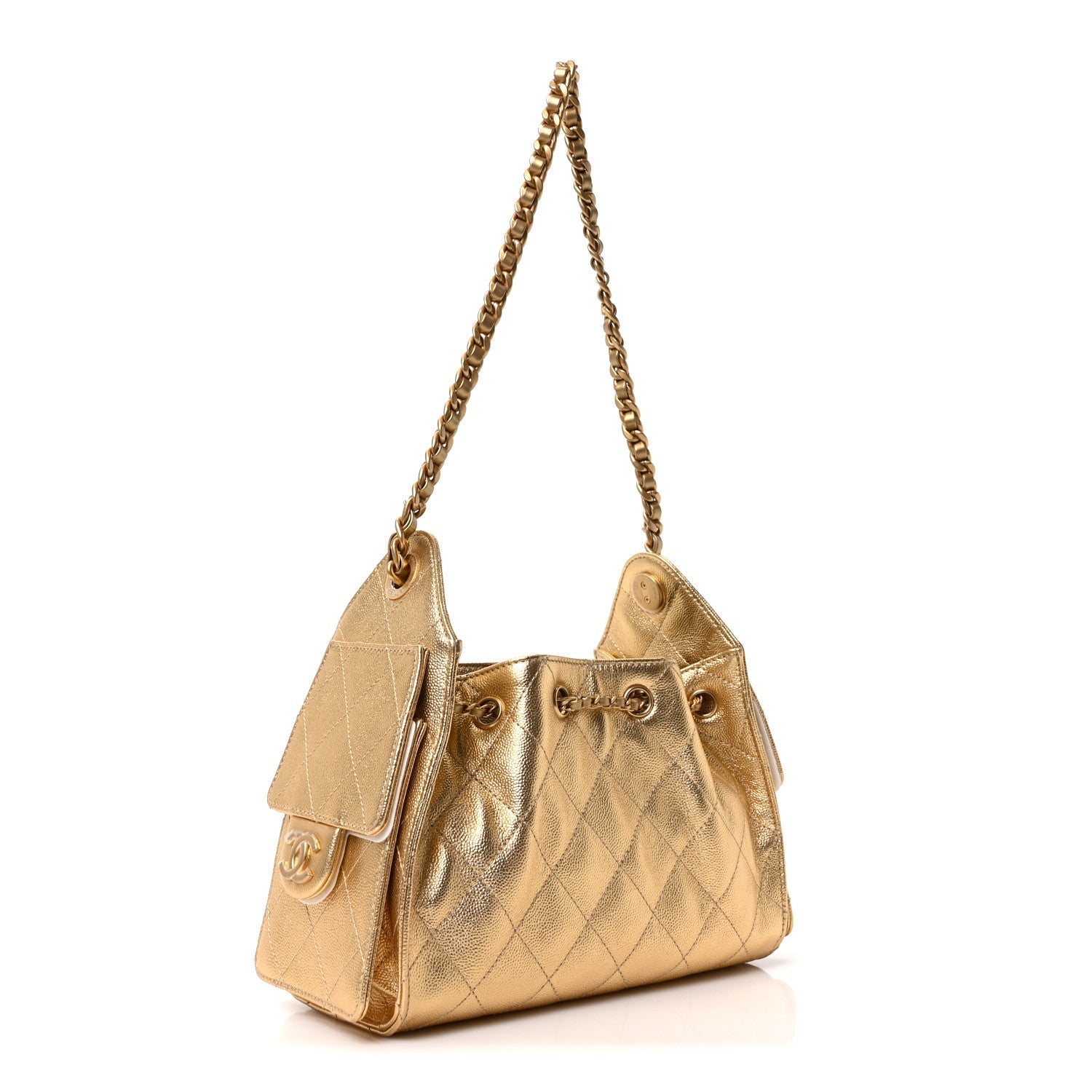 Metallic Caviar Quilted Mini Chanel 25 Handbag Gold