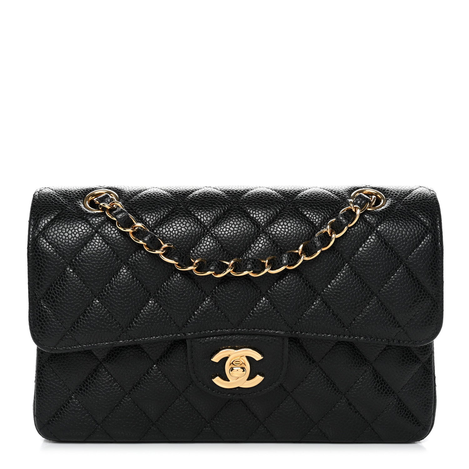 Caviar Quilted Small Double Flap Black