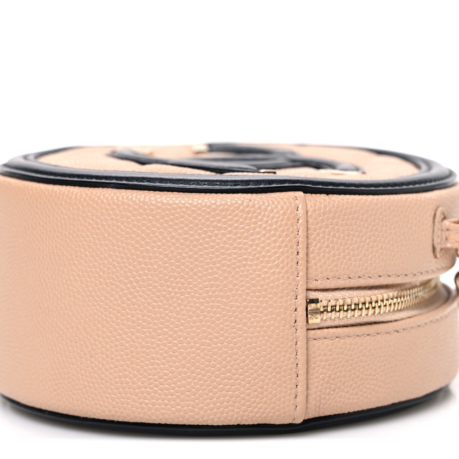 Caviar Quilted Round Filigree Crossbody Beige Black