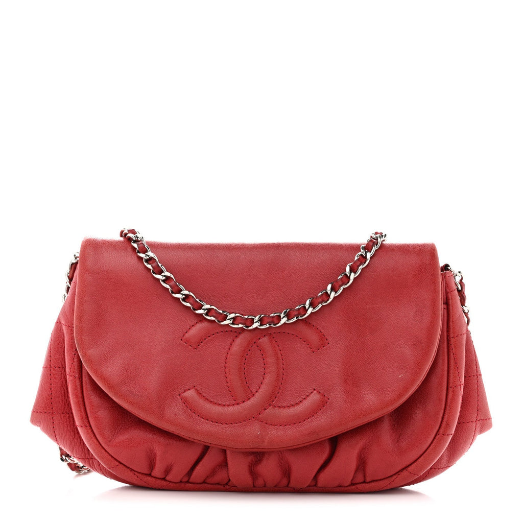 Lambskin Half Moon Wallet On Chain WOC Red
