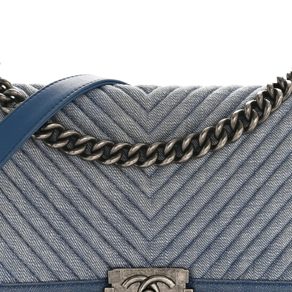 Denim Chevron Quilted Medium Boy Flap Blue