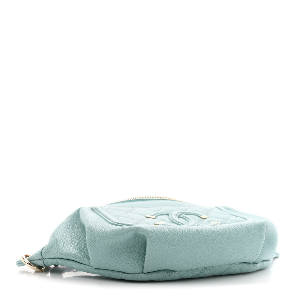 Caviar Quilted Filigree Waist Bag Light Blue