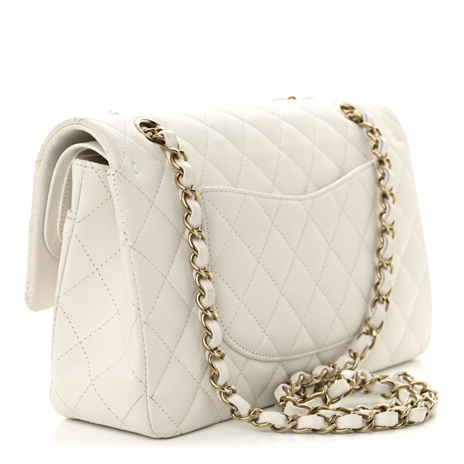 Caviar Quilted Medium Double Flap White