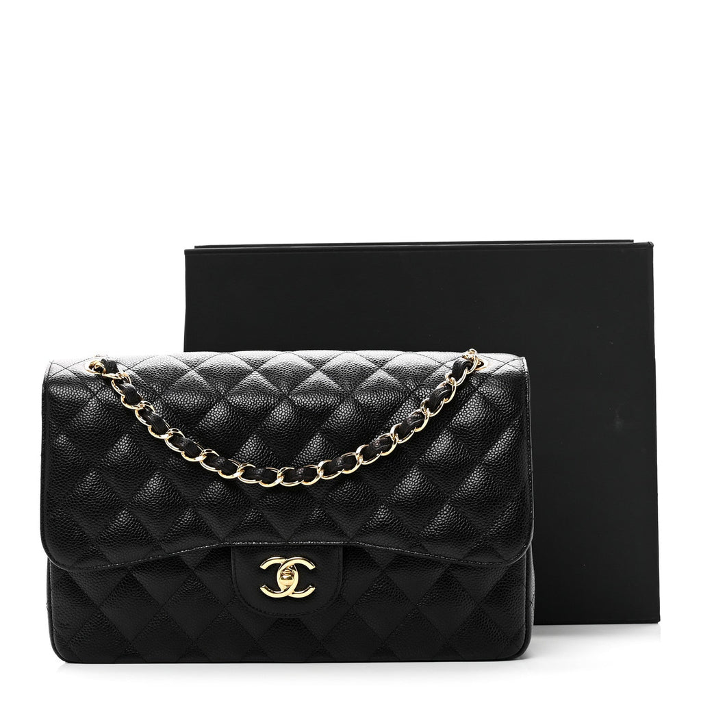 Caviar Quilted Jumbo Double Flap Black