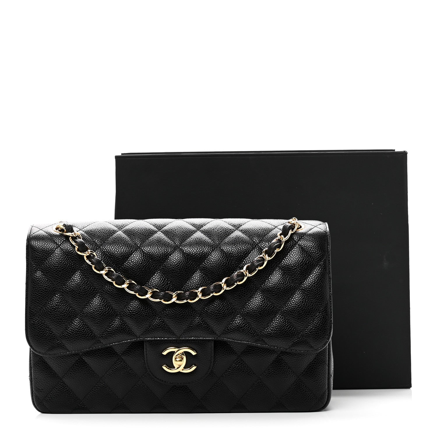 Caviar Quilted Jumbo Double Flap Black