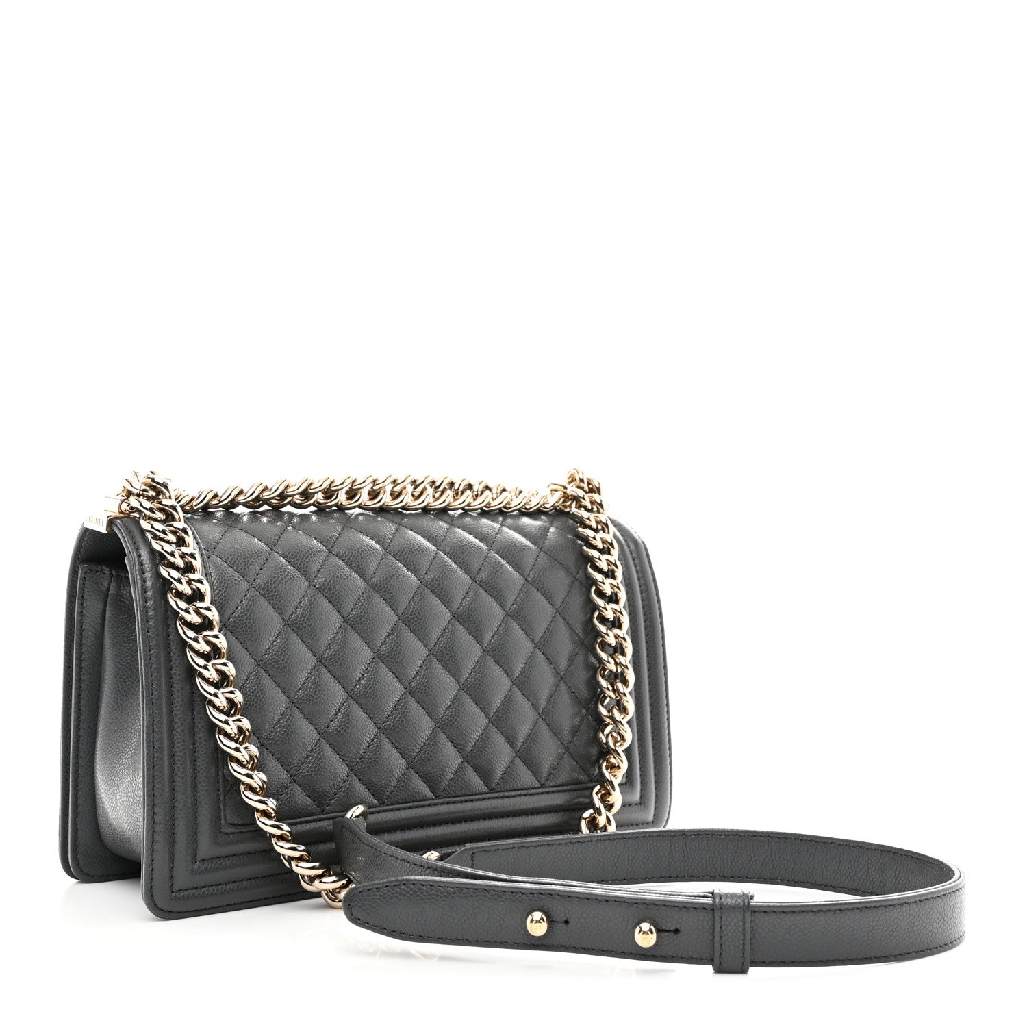 Caviar Quilted Medium Boy Flap Dark Grey