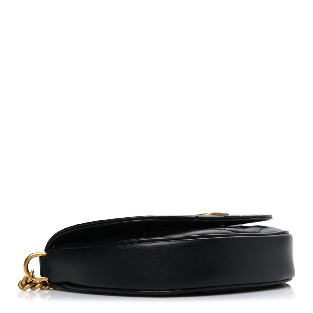 Calfskin Matelasse Mini GG Marmont Chain Half Moon Crossbody Bag Black